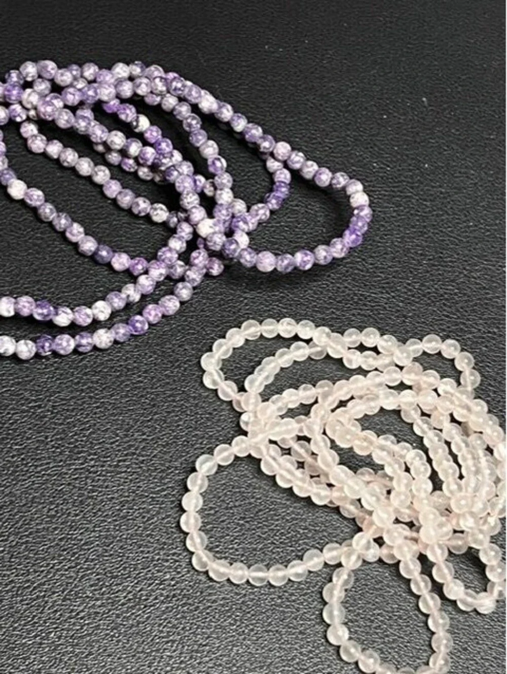 B6620 2pc lot Beaded Necklace 4-5mm Purple Puruvian Opal & Rose Quartz 35